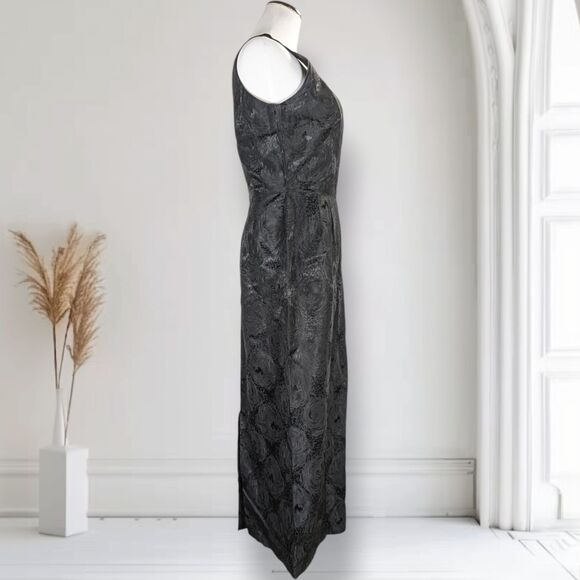 Vintage 60s Jacquard Cocktail Formal Maxi Dress Size 6 Black Fitted Bombshell - Picture 5 of 15